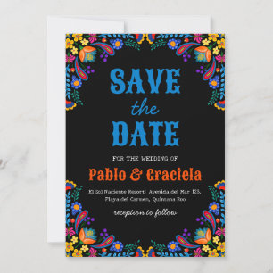 Invitación flores negras mexicanas salvan la fecha