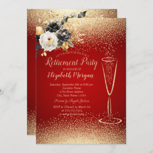 Invitación Flores negras Retirada Roja de Vino Confetti