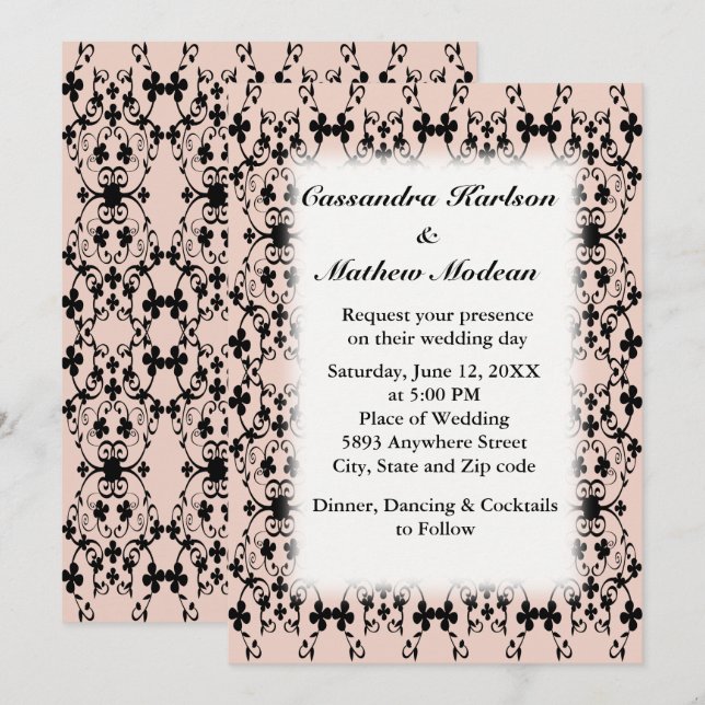 Invitación Flores negras vina madera clara o elección de colo (Anverso / Reverso)