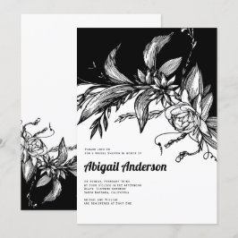 Invitación Flores negras y blancas boda ducha de novia