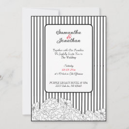 Invitación Flores negras y blancas con Boda de franjas