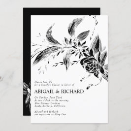 Invitación Flores negras y blancas en la ducha en parejas bod