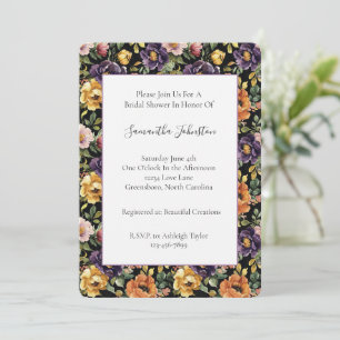 Invitación Flores Nupciales de Baño de Novia Morado Amarillo 