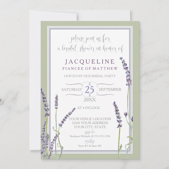 Invitación Flores nupciales de la lavanda francesa de la (Anverso)