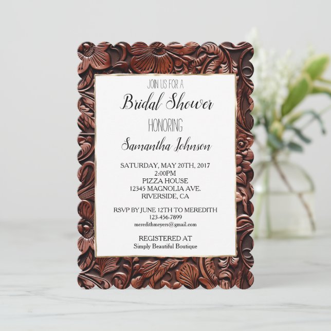 Invitación Flores occidentales marrones ducha de novia (Anverso de pie)