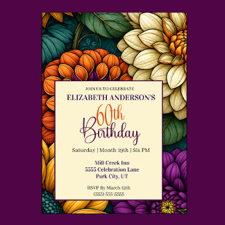 Invitación Flores Opulentas de Otoño Cumpleaños 60
