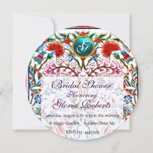 INVITACIÓN FLORES ORIENTALES DAMASK BLUE GEM MONOGRAM (Anverso)
