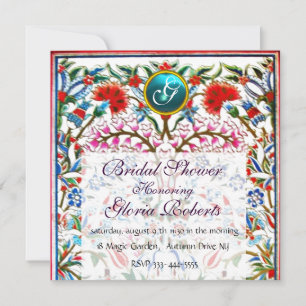 Invitación FLORES ORIENTALES DAMASK MONOGRAM Blue Aquamarine