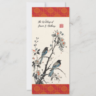 Invitación Flores orientales pájaros boda china moderna