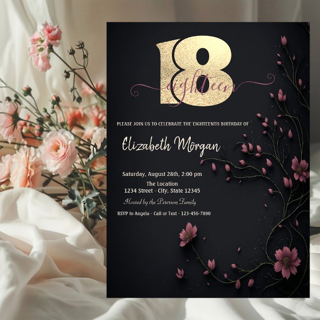 Invitación Flores Oscuras Cumpleaños Gótico 18 (Subido por el creador)