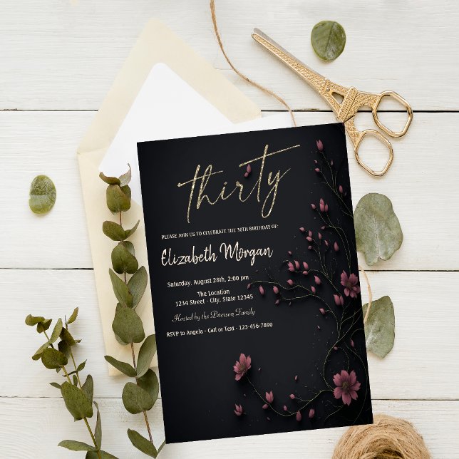 Invitación Flores Oscuras Cumpleaños Gótico 30 (Subido por el creador)
