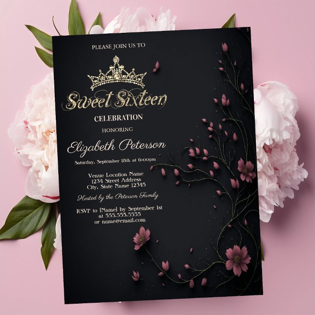 Invitación Flores oscuras Dark Gothic Sweet 16 (Subido por el creador)