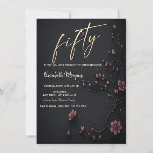 Invitación Flores Oscuras Gótico 50 Cumpleaños