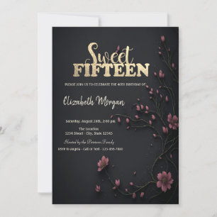 Invitación Flores Oscuras Gótico 5to Cumpleaños