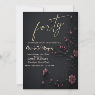 Invitación Flores Oscuras Gótico Cumpleaños 40