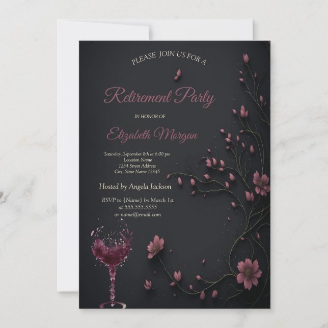 Invitación Flores oscuras Pieza de Jubilación de Vidrio Gótic (Anverso)