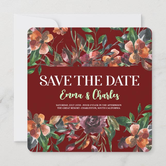 Invitación Flores Oscuras Salvajes Salvan La Fecha (Anverso)