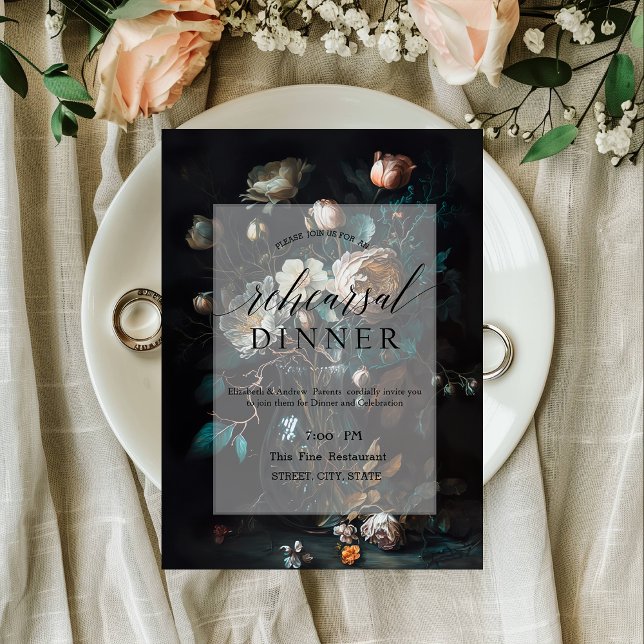 Invitación Flores oscuras y sombrías Cena de ensayo negra (Subido por el creador)