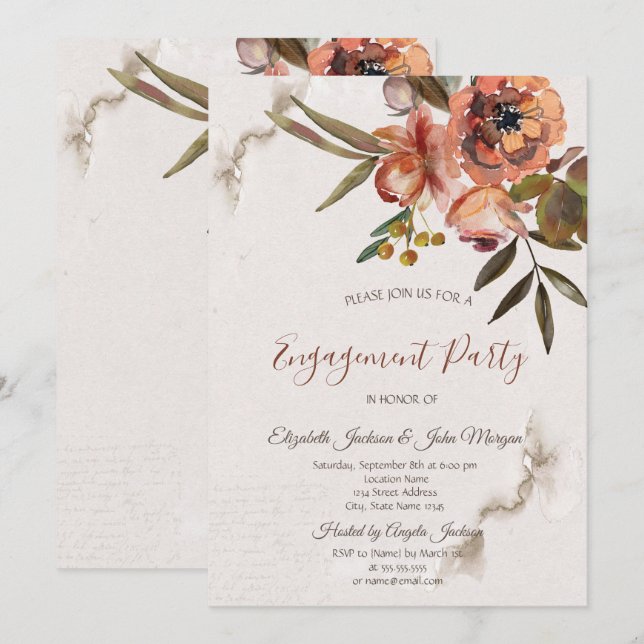 Invitación Flores otoñales de acuarela (Anverso / Reverso)
