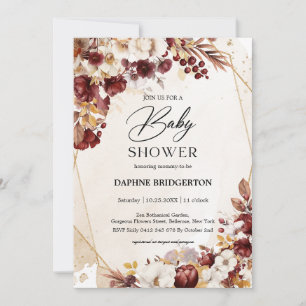 Invitación Flores otoñales de Borgoña y deja Baby Shower