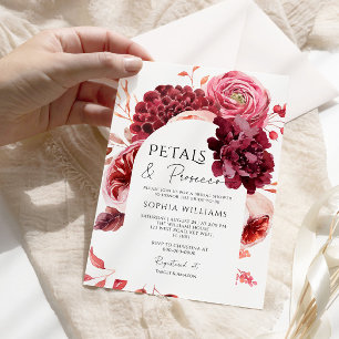 Invitación Flores otoñales Petales y ducha de novia Prosecco