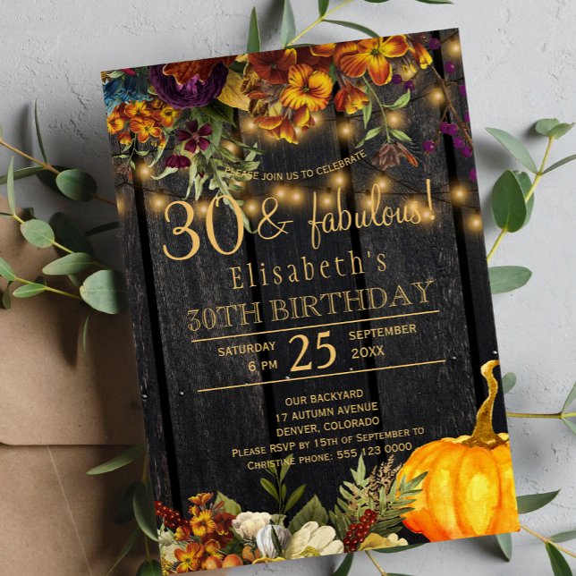 Invitación Flores oxidadas de otoño rústico chic 30 años fabu (Subido por el creador)
