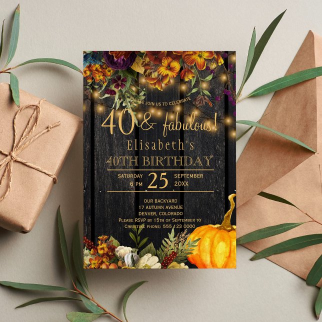 Invitación Flores oxidadas de otoño rústico chic 40 años fabu (Subido por el creador)