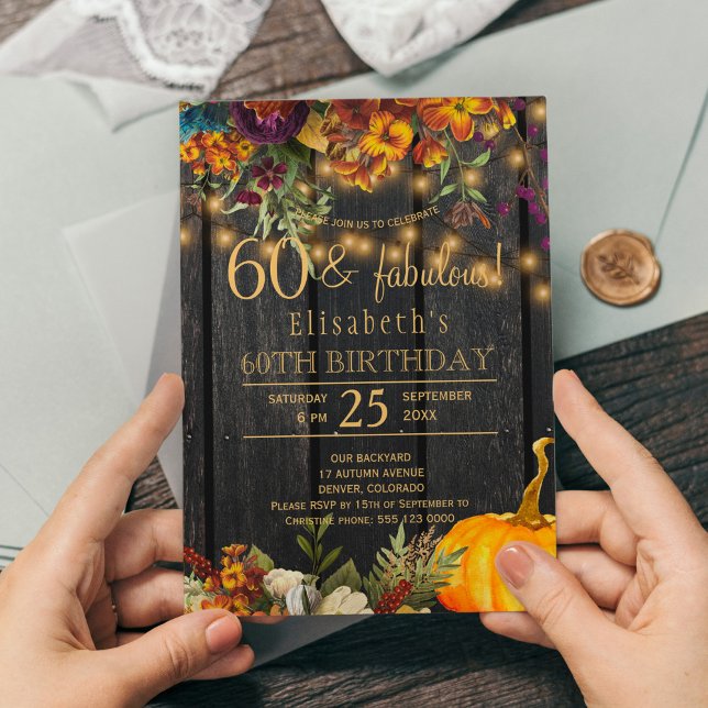 Invitación Flores oxidadas de otoño rústico chic 60 años fabu (Subido por el creador)