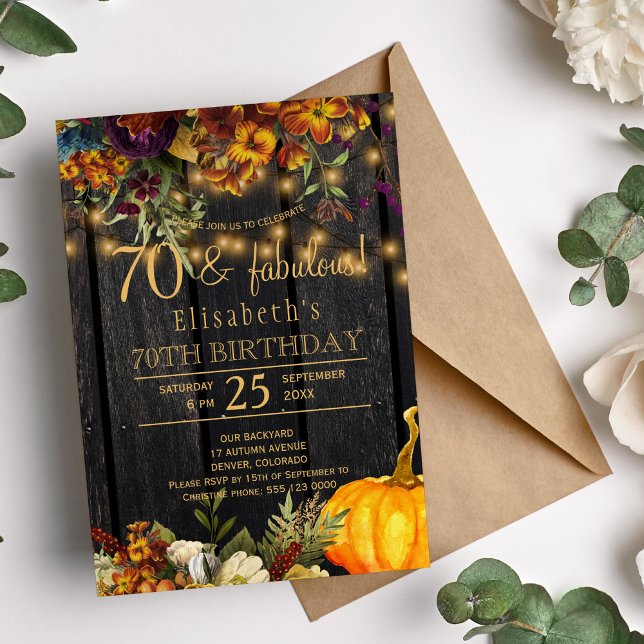 Invitación Flores oxidadas de otoño rústico chic 70 años fabu (Subido por el creador)