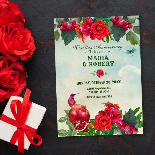 Invitación Flores Pájaro Retro Vintage aniversario de boda