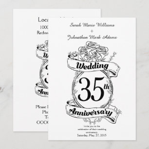 Invitación Flores para aniversario de bodas número 35 en negr