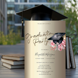 Invitación Flores para Gorra de Graduación Lazo Tu Foto Gradu