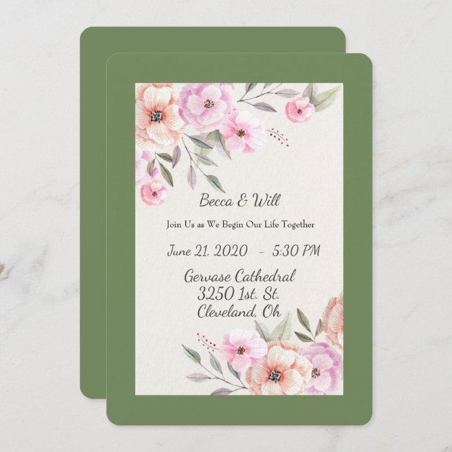 Invitación Flores Pastel Preciosas (Anverso / Reverso)