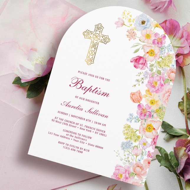 Invitación Flores Pastel Vívidas Arco Bautizo (Subido por el creador)
