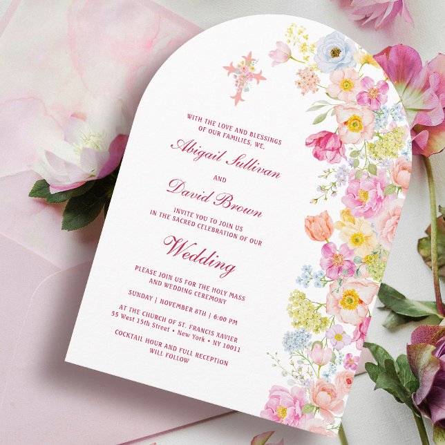 Invitación Flores Pastel Vívidas Arco Religioso Boda (Subido por el creador)