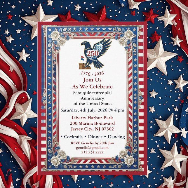 Invitación Flores Patrióticos del 250º Aniversario de la Libe (250th Freedom Silver Anniversary Patriotic Florals Invitation)