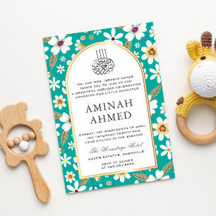 Invitación Flores Patrón de Aqiqa islámica verde Aqeeqa Bebé