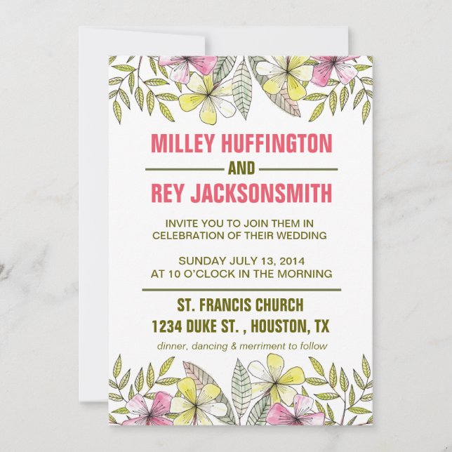 Invitación flores pintadas a mano (Anverso)