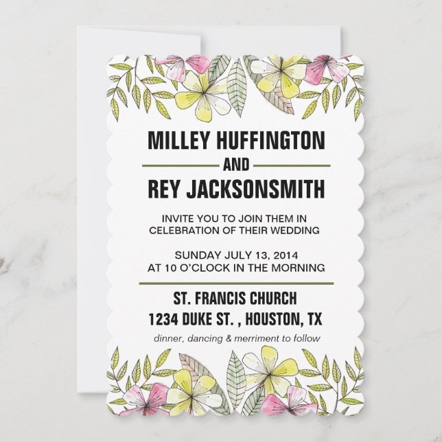 Invitación flores pintadas a mano (Anverso)