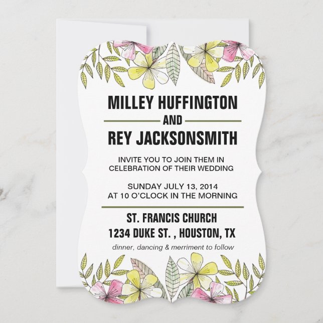 Invitación flores pintadas a mano (Anverso)