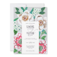 Flores pintadas a mano verde elegante boda