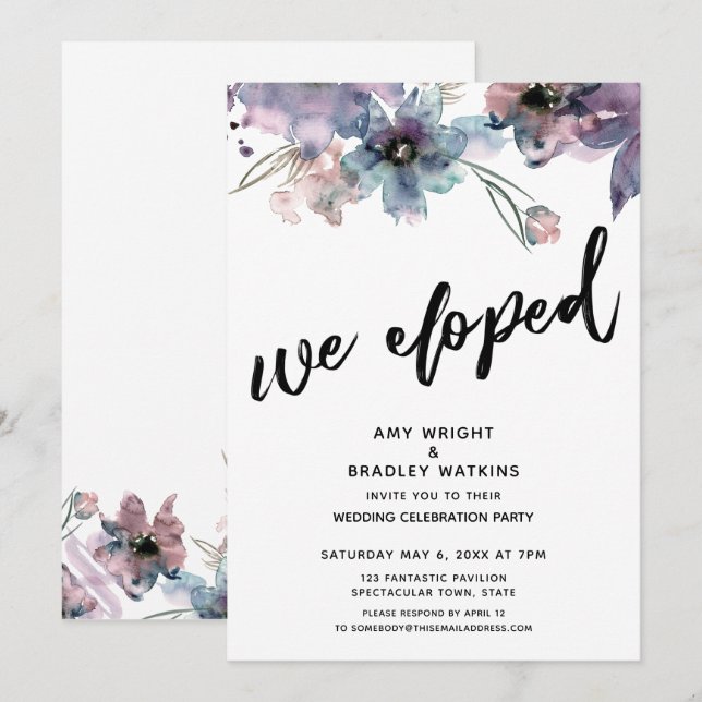 Invitación Flores Pintadas Artísticas Nos Fugamos Solo Recepc (Anverso / Reverso)