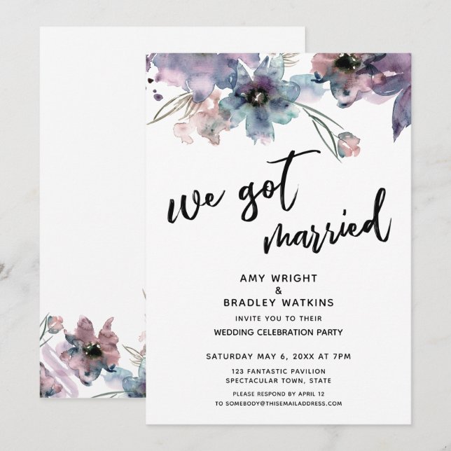 Invitación Flores Pintadas Artísticas Nuestra Boda Recepción (Anverso / Reverso)