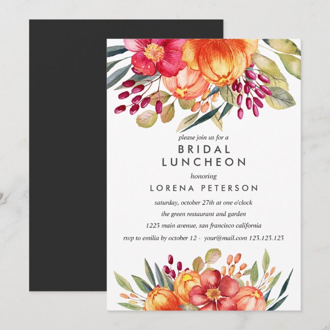 Invitación Flores pintadas Boda de luna de miel de novia blan (Anverso / Reverso)