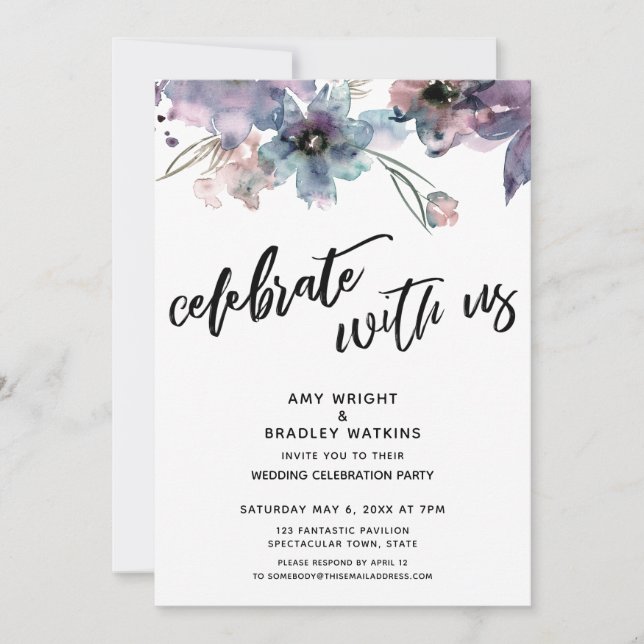 Invitación Flores pintadas de artesanía celebran con la recep (Anverso)