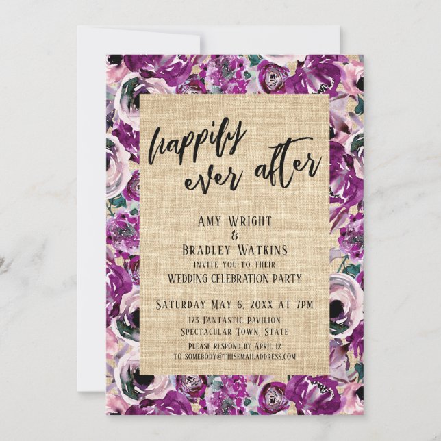 Invitación Flores pintadas de rosa de felices para siempre en (Anverso)
