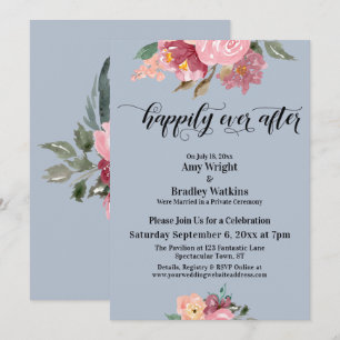 Invitación Flores Pintadas de Rosa Felices por Siempre Azul P
