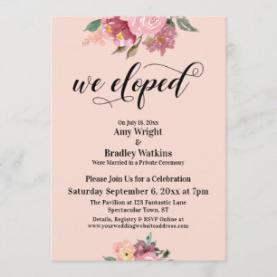 Invitación Flores Pintadas de Rosa Nos Fugamos Tipografía, Ru