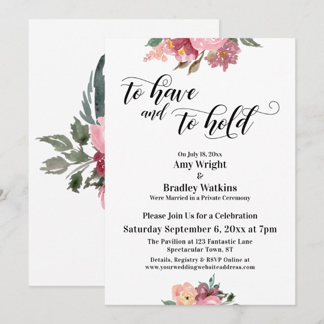 Invitación Flores Pintadas de Rosa Para Tener y Para Retener  (Anverso / Reverso)