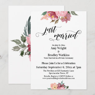 Invitación Flores Pintadas de Rosa Tipografía Recién Casados